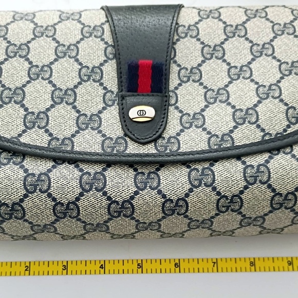 Rare GUCCI GG Supreme Sherry Line Clutch Bag PVC Navy Red (Excellent Condition) - Picture 14 of 16